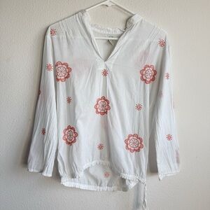 Lucky Brand white embroidered boho mandala tunic shirt small